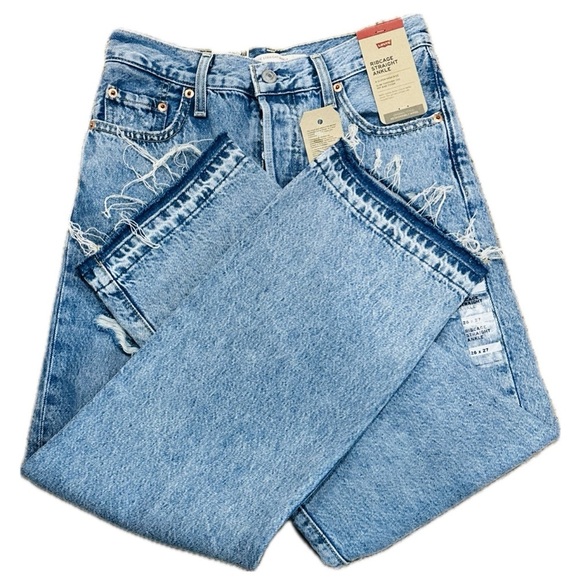 👖💙 LEVI’S Ribcage Straight Ankle Jeans | Sz 26 x 27 | Distressed Light Wash NWT - Picture 2 of 9
